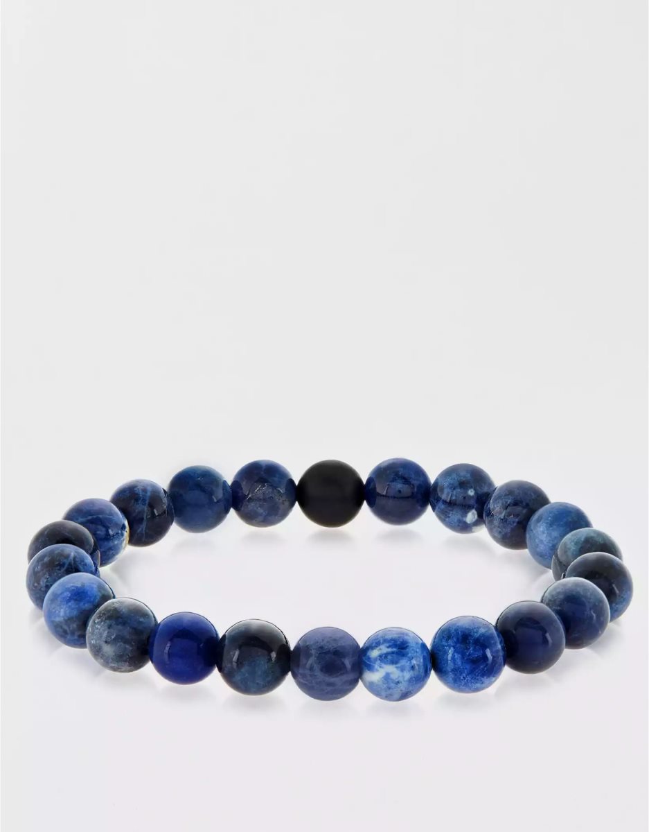 Bijoux American Eagle Natural Stone Beaded Bracelet Indigo Foncé Homme | EWE-84770522